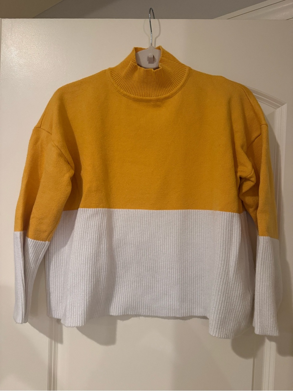 FRNCH Two-Tone Turtleneck Sweater in Yellow and White